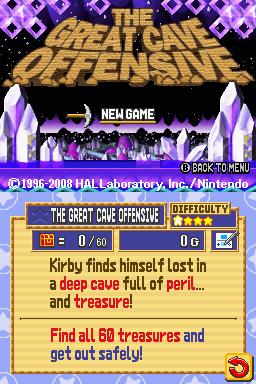 Kirby Super Star Ultra (Nintendo DS) screenshot: The cavern treasure mode has you delving into a giant cavern to collect treasure (in case you hadn't guessed).