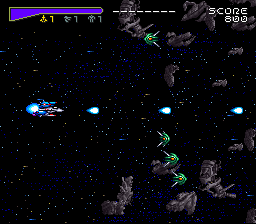 Chō Jikū Yōsai Macross: Scrambled Valkyrie (SNES) screenshot: Shooting in Max's fighter form