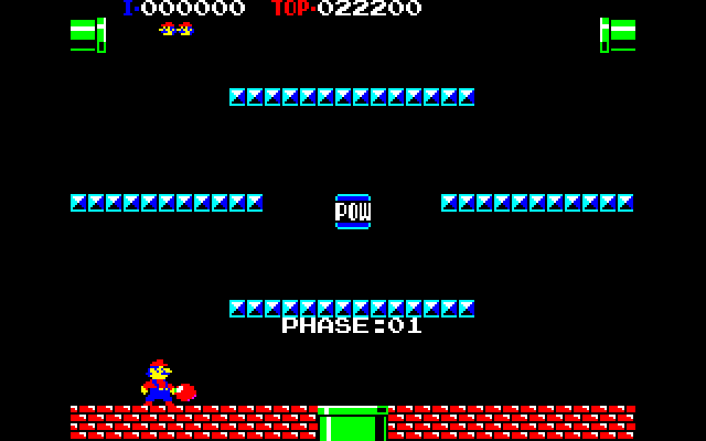Punch Ball Mario Bros. (PC-88) screenshot: Start of the first stage...note the big red ball Mario's holding