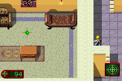 Alex Rider: Stormbreaker (Game Boy Advance) screenshot: One device highlights bugs as green spots.