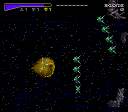 Chō Jikū Yōsai Macross: Scrambled Valkyrie (SNES) screenshot: Enemies flying in formation