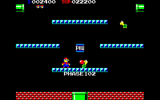 Punch Ball Mario Bros. (PC-88) screenshot: Knocked over the turtle