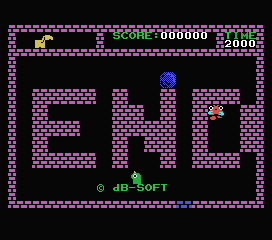Flappy (MSX) screenshot: I lost all my lives. Game over. If I want to restart, I can push the blue stone so it falls onto the blue spot.