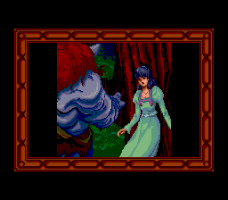Death Bringer (TurboGrafx CD) screenshot: A fair maiden is in dire posture!