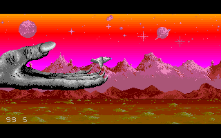 Sophelie (Amiga) screenshot: A giant hand releases your bird.