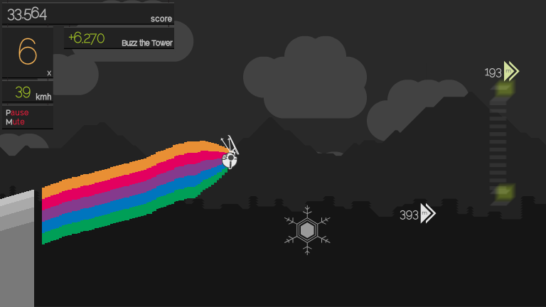 Solipskier (Browser) screenshot: Dashing with a rainbow trail