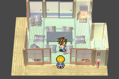 Shaman King: Legacy of the Spirits - Soaring Hawk (Game Boy Advance) screenshot: At Yoh's home; there is a save point here.