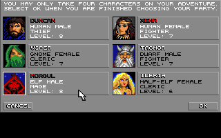 Eye of the Beholder II: The Legend of Darkmoon (Amiga) screenshot: You can import your party from the first part of the trilogy.