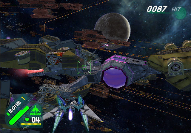 Star Fox Assault (GameCube) screenshot: Hmm, that ship looks a lot like the Blockade Runner from Star Wars