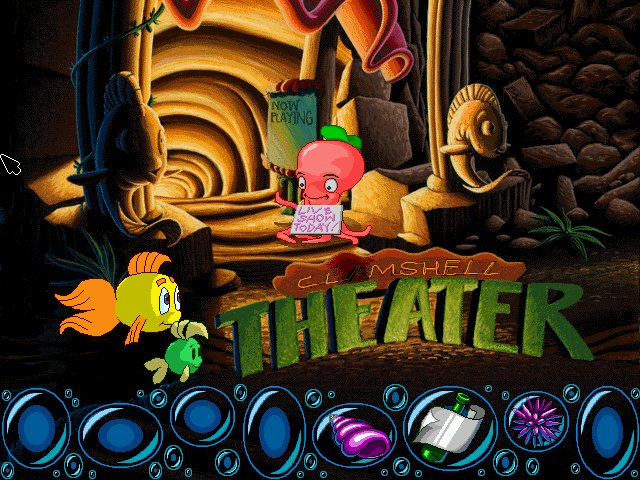 Freddi Fish and the Case of the Missing Kelp Seeds (Windows) screenshot: Another revue theater, just like the one in "Freddi Fish 3" (which I knew earlier than this game even though it's later).