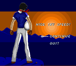 Speed Racer in My Most Dangerous Adventures (SNES) screenshot: Nice try, Speed! Continue?