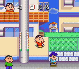 Crayon Shin-chan: Arashi o Yobu Enji (SNES) screenshot: Jumping