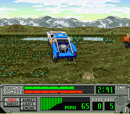 Super Off Road: The Baja (SNES) screenshot: Going off-road has a poor impact on your speed.