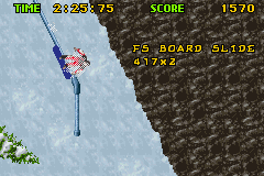 Shaun Palmer's Pro Snowboarder (Game Boy Advance) screenshot: Sliding on a pipe