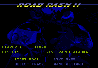 Road Rash II (Genesis) screenshot: Main menu