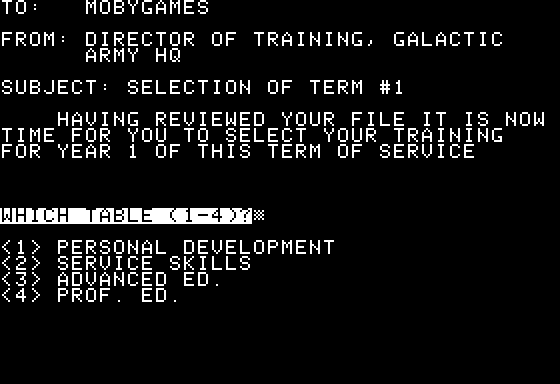 Space (Apple II) screenshot: Choose what to train