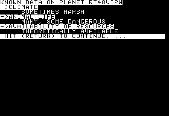 Space (Apple II) screenshot: Planet info