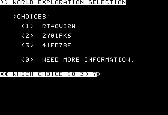 Space (Apple II) screenshot: Choose a planet to explore