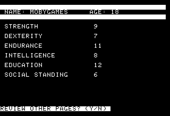 Space (Apple II) screenshot: Basic attribute status