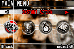 Monster Truck Madness (Game Boy Advance) screenshot: Main menu