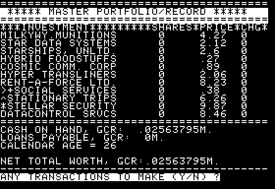 Space (Apple II) screenshot: My portfolio