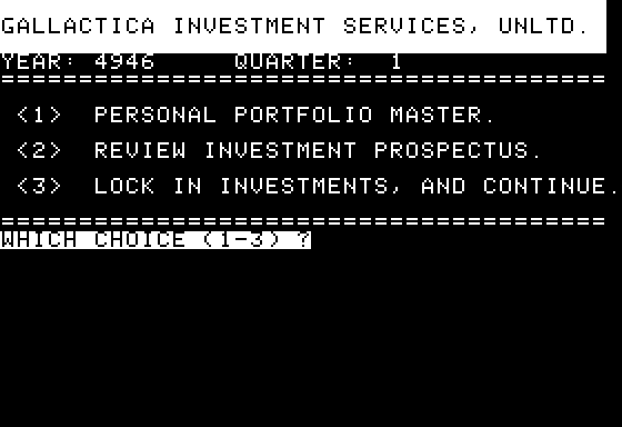 Space (Apple II) screenshot: Playing High Finance mode