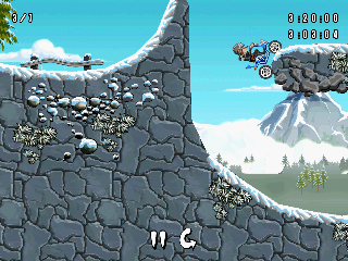 Turbo Grannies (Android) screenshot: Here I need to race backward down the cliff without crashing into the wall