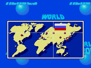 World Heroes (Genesis) screenshot: World map with the location of the next opponent