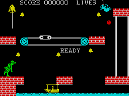 Hunchback II: Quasimodo's Revenge (ZX Spectrum) screenshot: A screen from a later level that is shown when Demo' is selected from the main menu