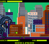 Godzilla: The Series - Monster Wars (Game Boy Color) screenshot: City. "The colony of microbes seems to grow each time it eats."