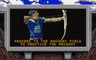 The Games: Summer Edition (Amiga) screenshot: Get ready for archery.