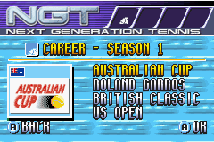 NGT: Next Generation Tennis (Game Boy Advance) screenshot: The tournaments to come