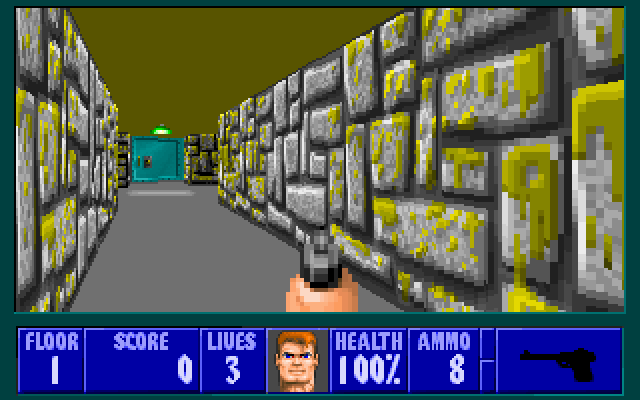 Wolfenstein 3D (PC-98) screenshot: Episode II begins with a psychedelic yellow sewer-themed level