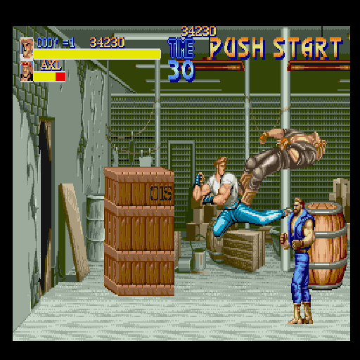 Final Fight (Sharp X68000) screenshot: Jumping attack