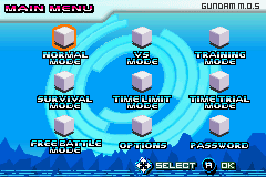 Mobile Suit Gundam Seed: Battle Assault (Game Boy Advance) screenshot: Main menu