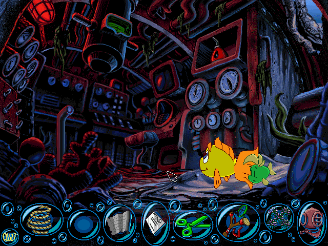 Freddi Fish 2: The Case of the Haunted Schoolhouse (Windows) screenshot: A technical scenery: inside the submarine.