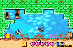 Densetsu no Starfy (Game Boy Advance) screenshot: Two bullies are pestering the oyster and will now get what they deserve.