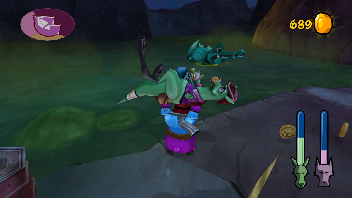 Sly 3: Honor Among Thieves (PlayStation 3) screenshot: Feeding crocodile with miners