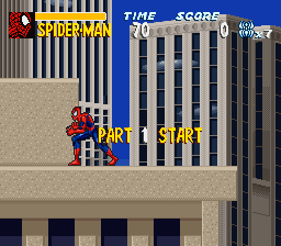The Amazing Spider-Man: Lethal Foes (SNES) screenshot: Time to save the city.