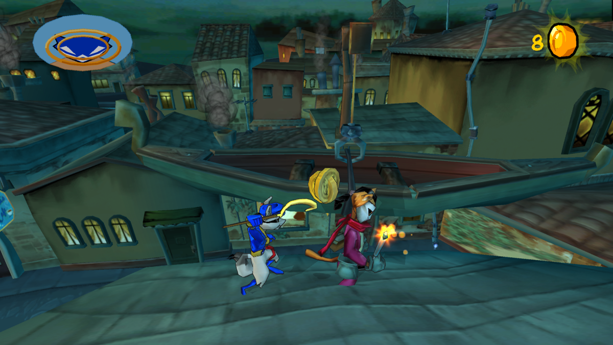 Sly 3: Honor Among Thieves (PlayStation 3) screenshot: Sly stealing some coins from a gangster