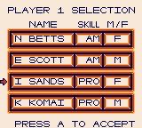 Sports Illustrated: Golf Classic (Game Boy) screenshot: Golfer selection