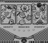 Kirby's Pinball Land (Game Boy) screenshot: Selecting the table