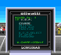 F1 Circus '91 (TurboGrafx-16) screenshot: Course menu
