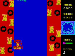 Mad Cars (ZX Spectrum) screenshot: Mission accomplished the other car drives off leaving me to crash and burn
