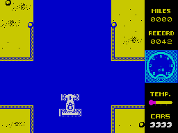 Mad Cars (ZX Spectrum) screenshot: In demo mode : Crossroads! I can't go down them but opposing cars can come out of them.