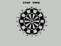 Pub Games (ZX Spectrum) screenshot: Darts : The has loaded. The default dart board is shown along with the instruction to stop the tape.