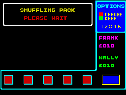 Pub Games (ZX Spectrum) screenshot: Poker : and the dealer starts by shuffling
