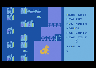 Crush, Crumble and Chomp! (Atari 8-bit) screenshot: A Godzilla like creature arrives in New York