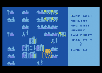 Crush, Crumble and Chomp! (Atari 8-bit) screenshot: People flee the giant spider invasion