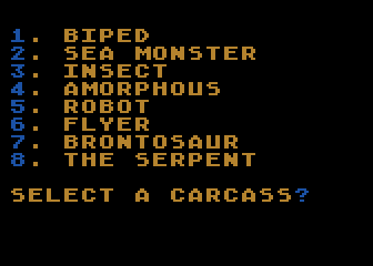 Crush, Crumble and Chomp! (Atari 8-bit) screenshot: Create your own monster